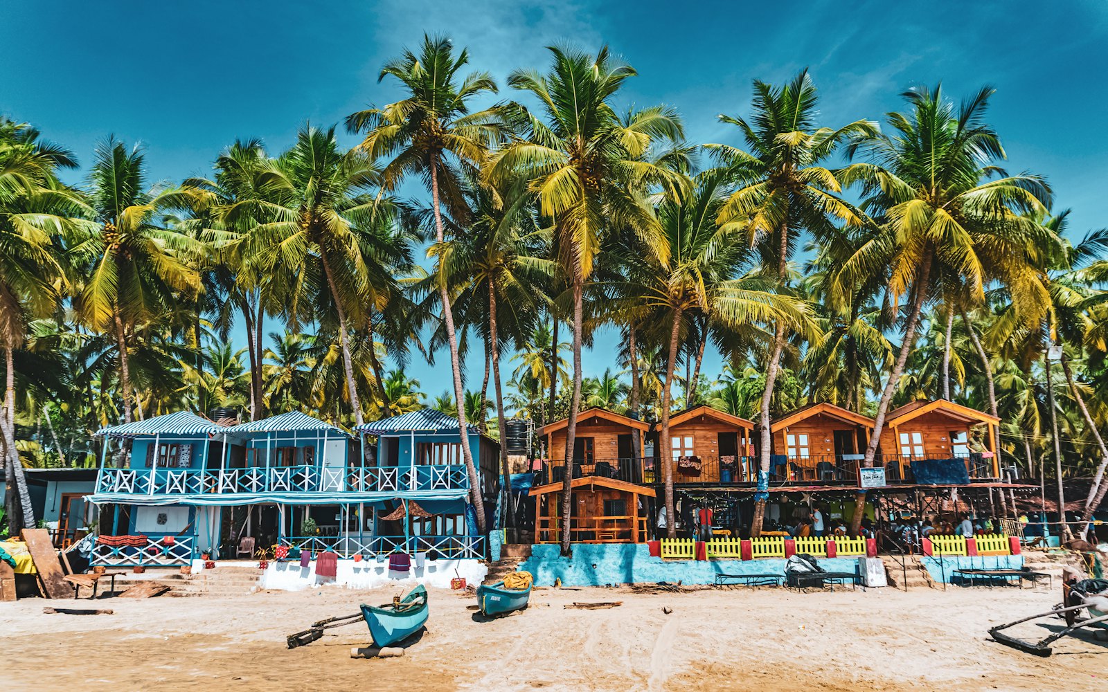 Beach huts and palm trees in Goa